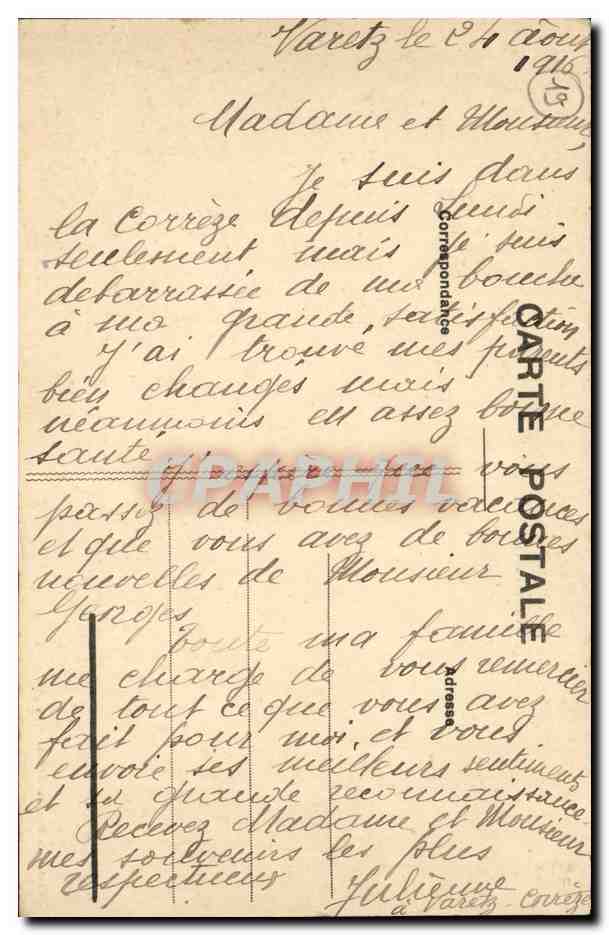 CPA Correze Varetz Chateau de Castel Novel — Rückseite