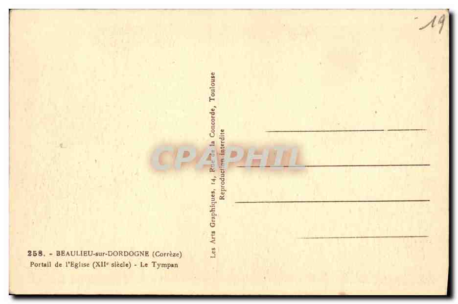CPA Beaulieu sur Dordogne Portail de L Eglise Le tympan — Rückseite