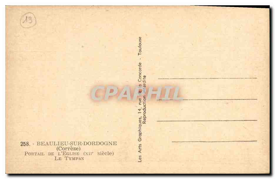 CPA Beaulieu sur Dordogne Portail De L Eglise Le Tympan — Rückseite