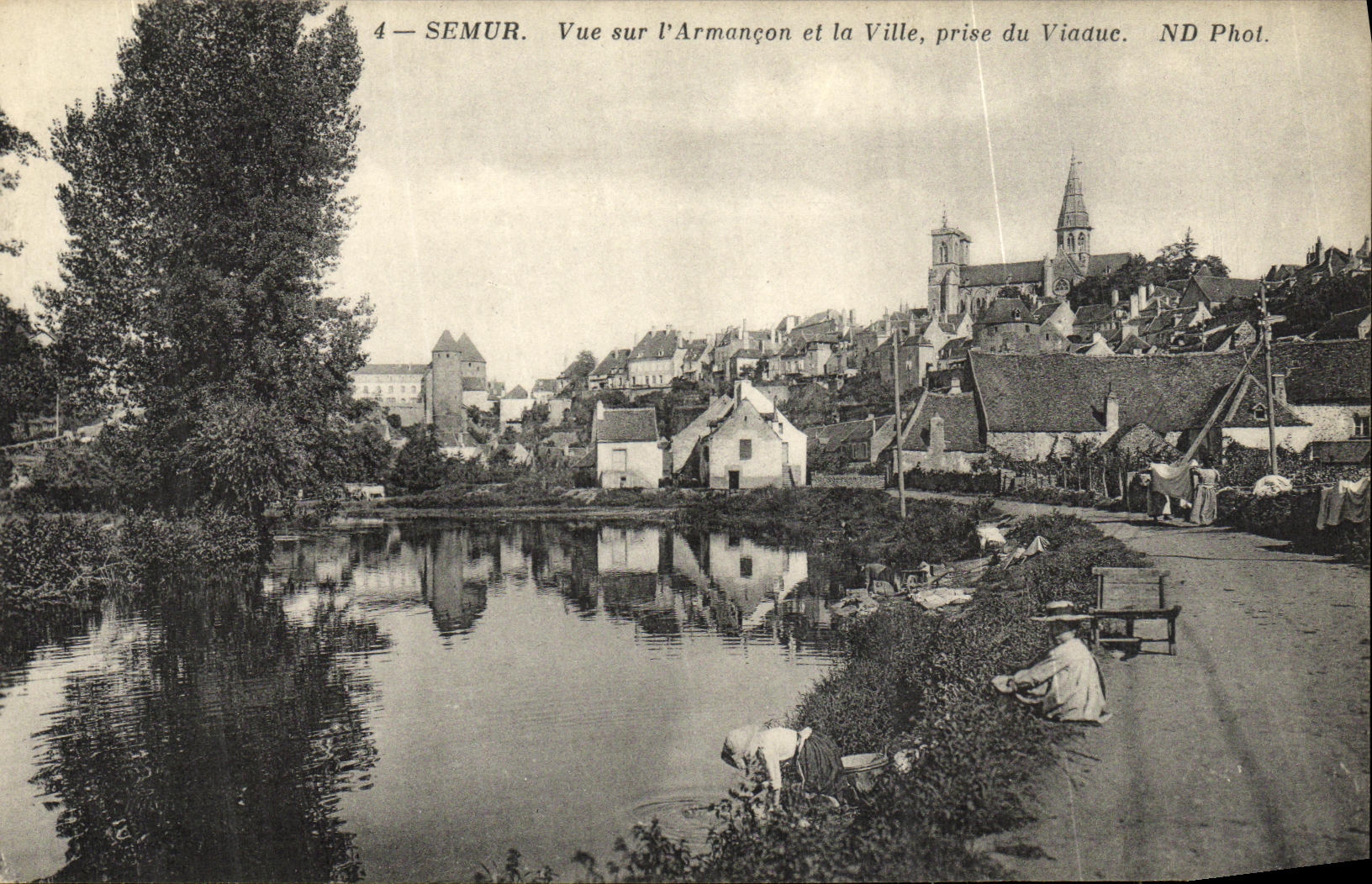 CPA Semur Vue sur l Armancon et la Ville prise du Viaduc
