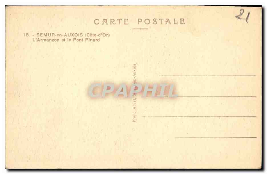 CPA Semur en Auxois L Armancon et le Pont Pinard — Rückseite