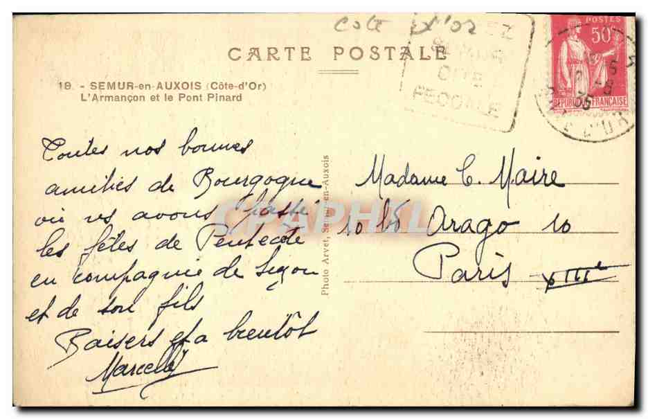 CPA Semur en Auxois L Armancon et le Pont Pinard — Rückseite