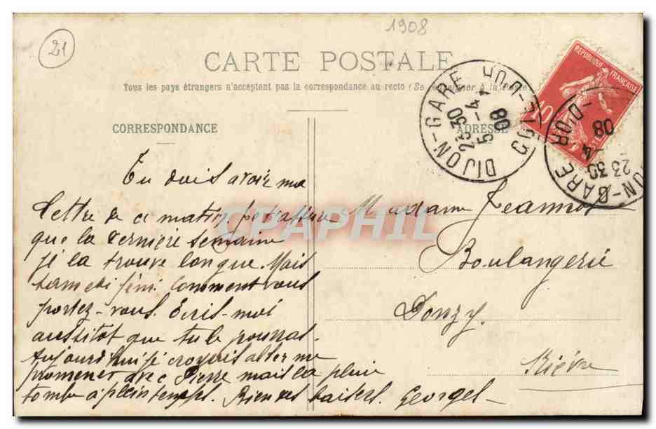 CPA Dijon Theatre Municipal Tramway — Verso