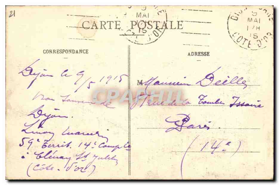 CPA Dijon Place Darcy Train  — Rückseite