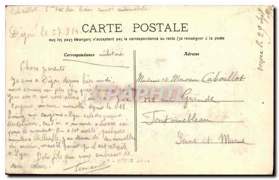 CPA Dijon Porte Guillaume rue de la Liberte — Rückseite