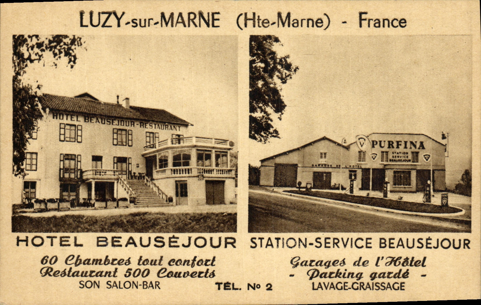 Luzy-sur-Marne (Hte-Marne) — Hôtel Beauséjour et Station-service — Imp. Combier, Mâcon