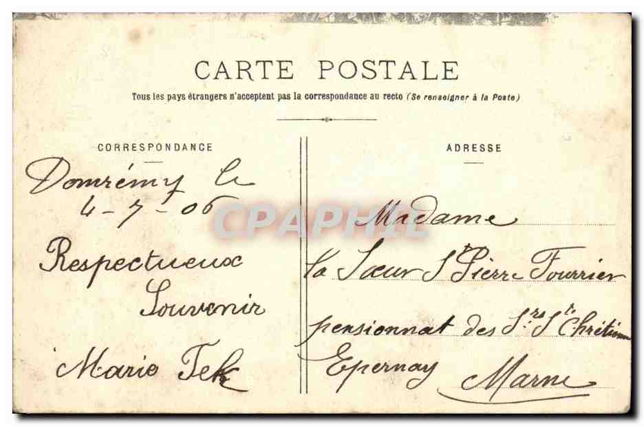 CPA Domremy Maison Jeanne D Arc Et Statue De Mercie — Rückseite
