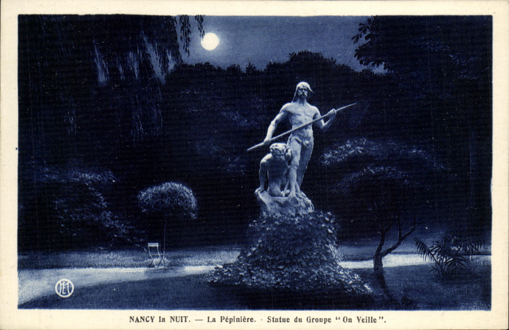 CPA Nancy la Nuit La Peplniere Statue du Groupe On Veille