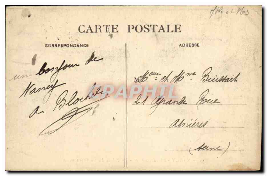CPA Nancy Place Carriere Le Palais du Gouvernement — Verso