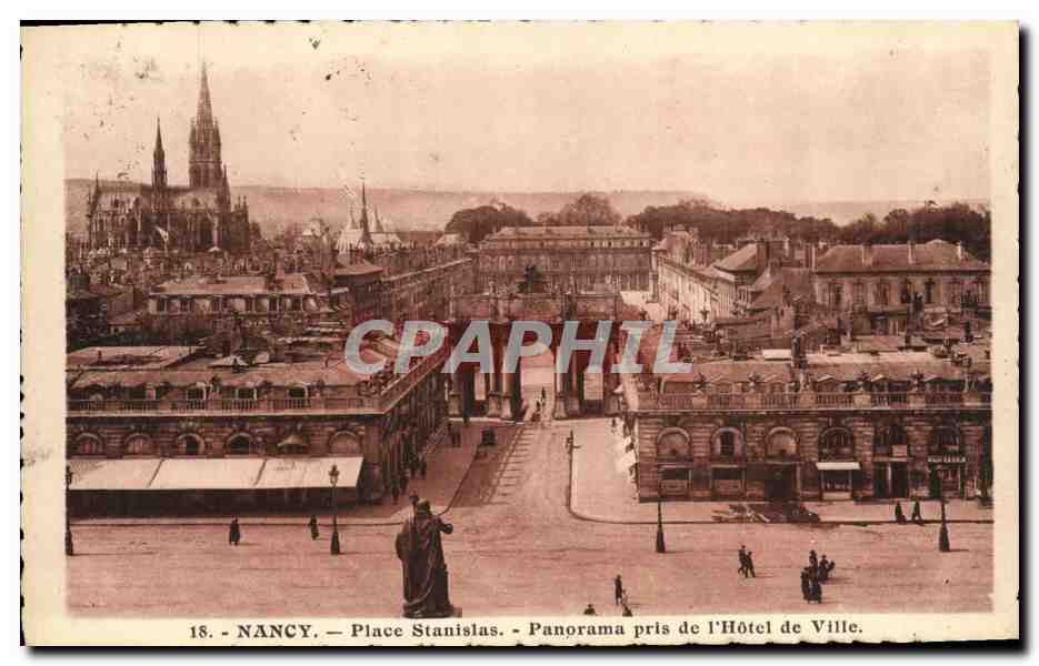 CPA Nancy Place Stanislas Panorama Pris de L Hotel de Ville