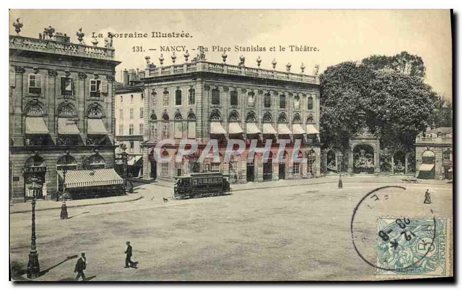 CPA Nancy La Place Stanislas et le Theatre Tramway