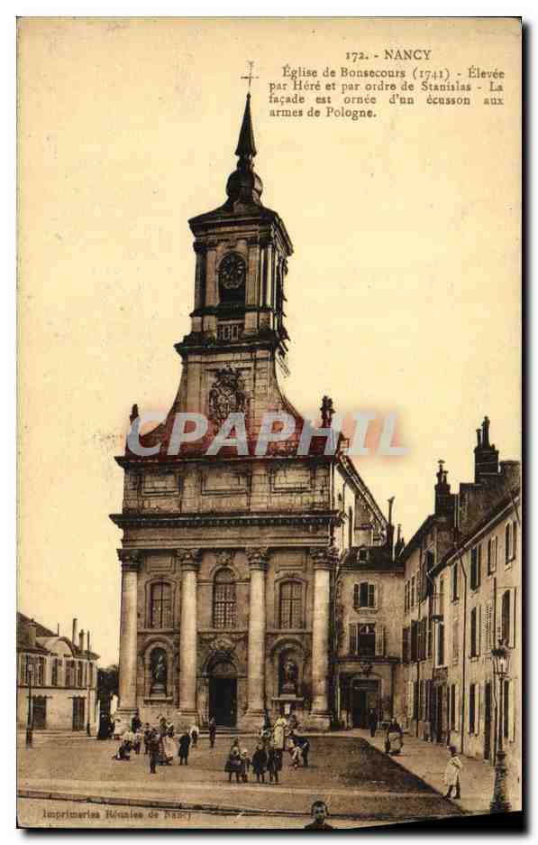 Nancy - Église de Bonsecours (1741) — façade ornée d'un écusson aux armes de Pologne — Imprimeries Réunies de Nancy, n°172