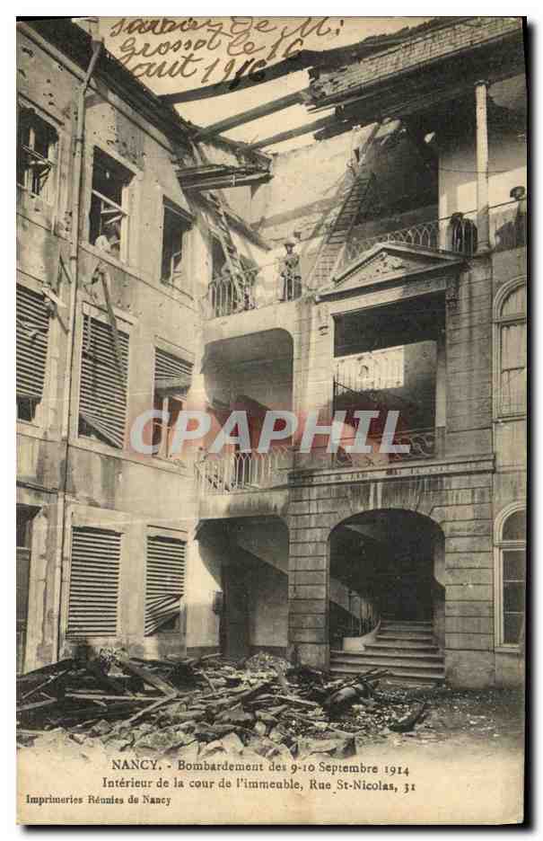 CPA Nancy Bombardement Interieur de la Cour de L immeuble Rue St Nicolas Militaria 
