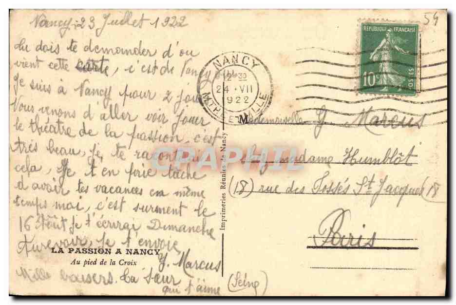 CPA Nancy La Passion Au Pied de la Croix — Rückseite