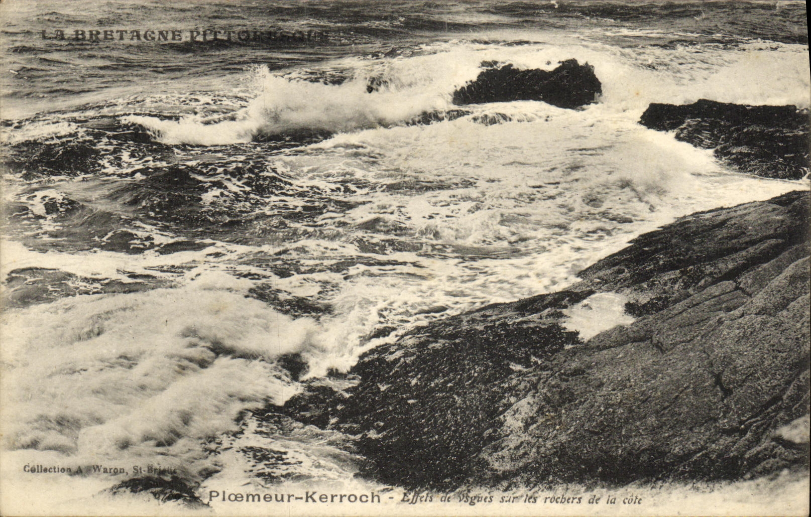 Ploumeur-Kerroch — Effets de vagues sur les rochers de la côte — Collection A Wargon, St-Brieuc