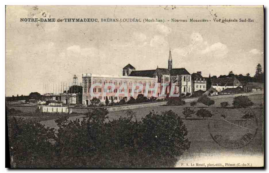 Notre-Dame de Thymadeuc, Bréhan-Loudéac (Morbihan) — Nouveau Monastère — Vue générale Sud-Est — P. A. Le Mouël, phot.-édit., Plémet (C.-du-N.)