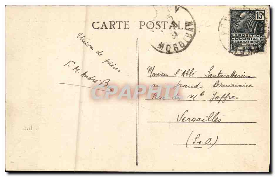 Notre-Dame de Thymadeuc, Bréhan-Loudéac (Morbihan) — Nouveau Monastère — Vue générale Sud-Est — P. A. Le Mouël, phot.-édit., Plémet (C.-du-N.) — Verso