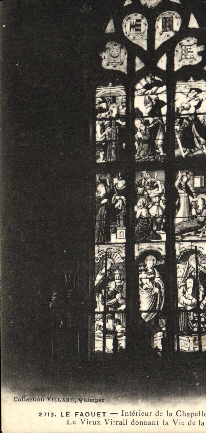 CPA Le Faouet Interieur de la Chapelle Sainte Barbe Le Vieux Vitrail donnant la Vie de la Sainte