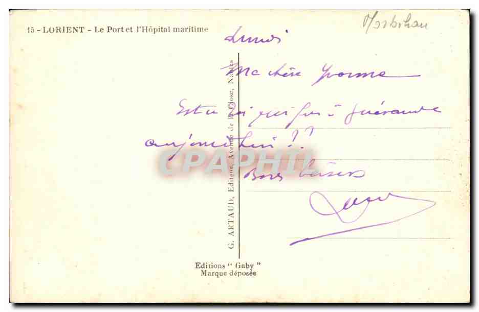 CPA Lorient Le Port et l Hopital maritime — Rückseite