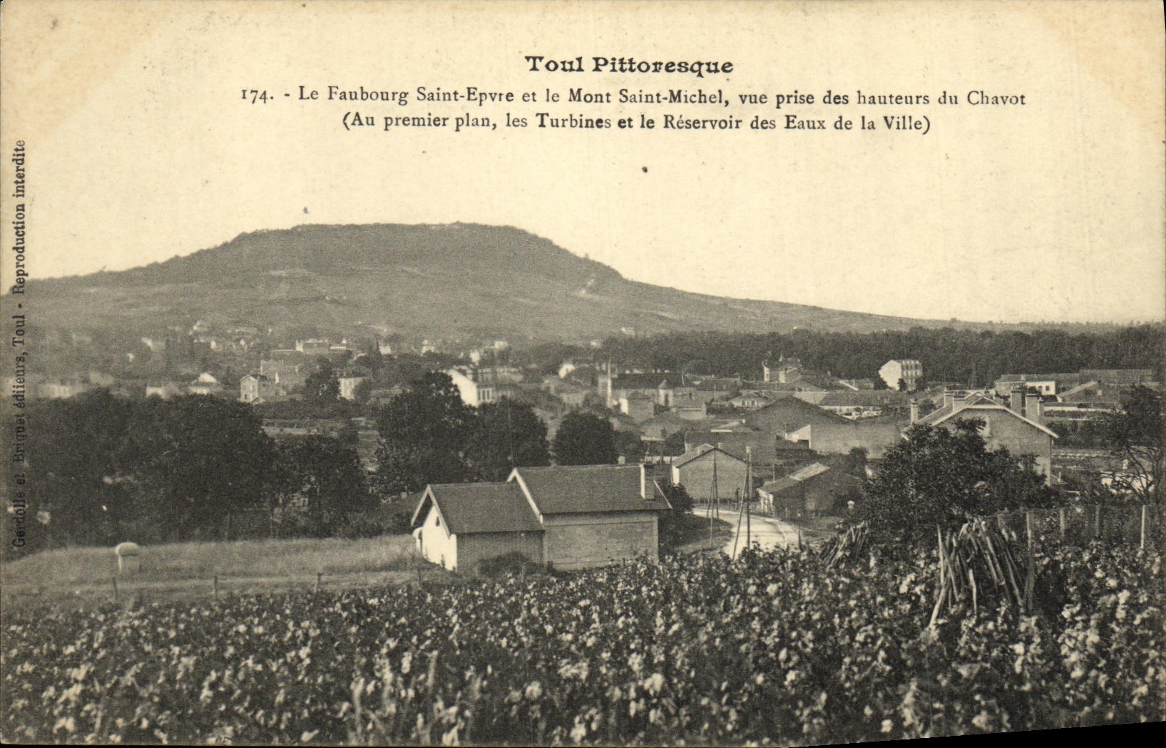 Toul Pittoresque — Vue du Faubourg Saint-Epvre et du Mont Saint-Michel depuis les hauteurs du Chavot — Gervelle et Bonnes éditeurs, Toul, n° 1774