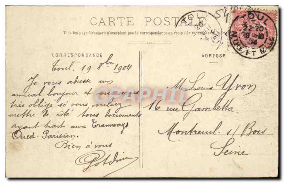 CPA Toul illustre Exterieur de la Gare — Verso