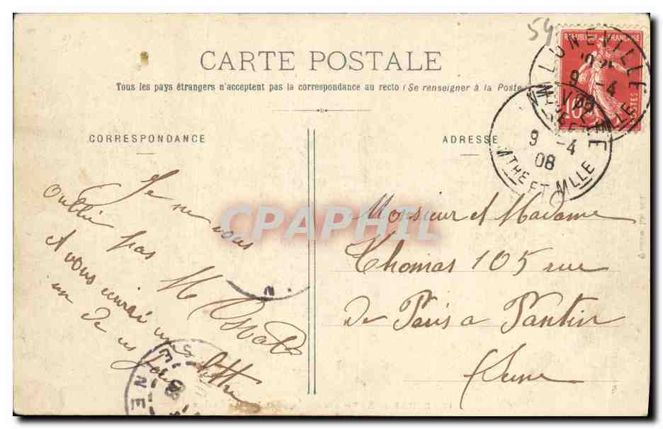 CPA Luneville au XVlll e siecle Le Chateau Le Rocher — Verso