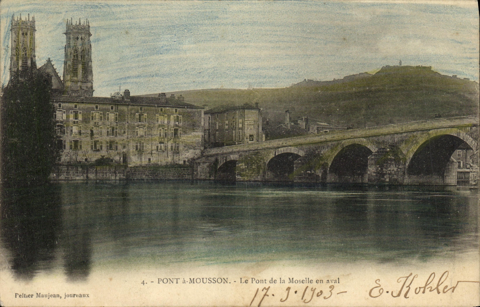 CPA Pont a Mousson Le Pont de la Moselle en aval