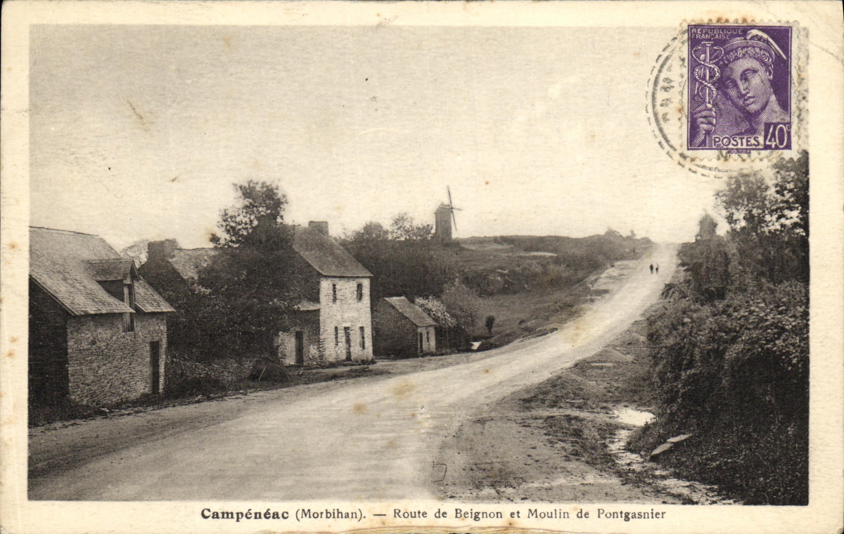 Campénéac (Morbihan) — Route de Beignon et Moulin de Pontgasnier — Éditeur : POSTES