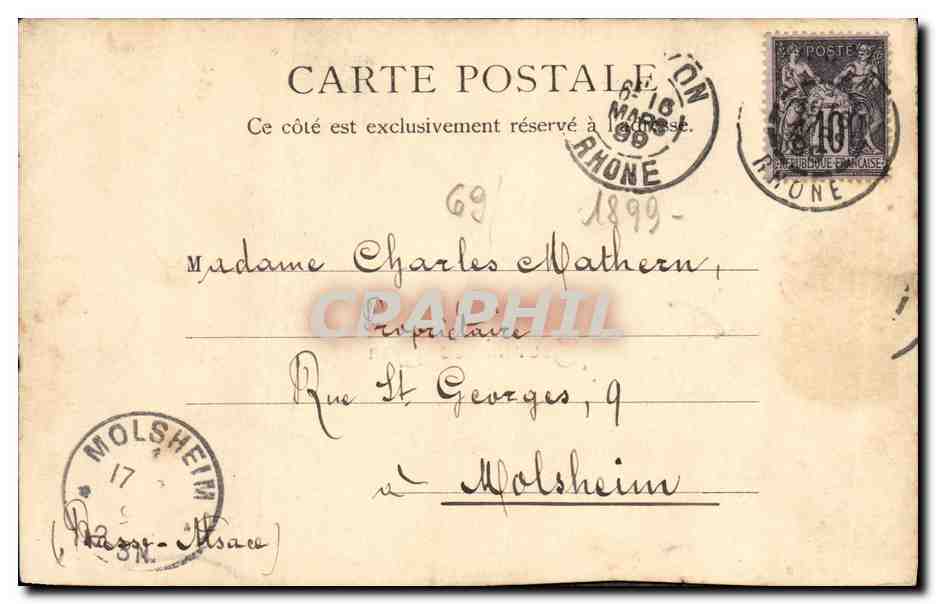 Vintage Postcard Souvenir of Lyon Card 1899 — Back