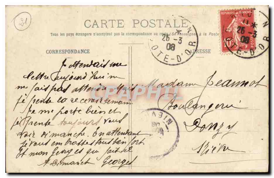 CPA Dijon Hotel de la Cloche — Verso