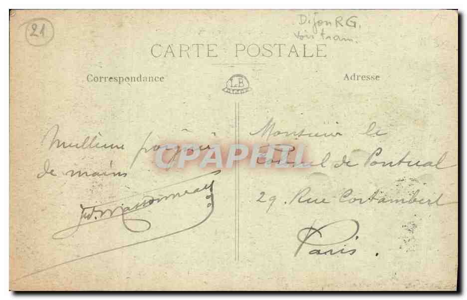 CPA Dijon Porte Guillaume Tramway — Verso