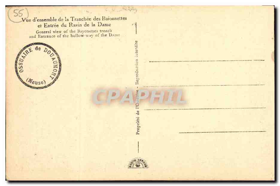 Tranchée des Baionnettes et Entrée du Ravin de la Dame — Ossuaire de Douaumont — n°55 — Verso