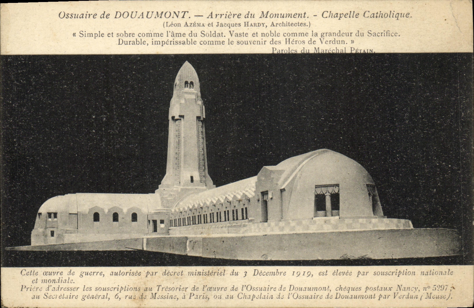 Ossuaire de DOUAUMONT — Arrière du Monument — Chapelle Catholique — Léon AZÉMA et Jacques HARDY, Architectes.