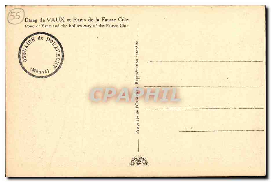 CPA Etang de Vaux et Ravin de la Fausse Cote Militaria — Rückseite