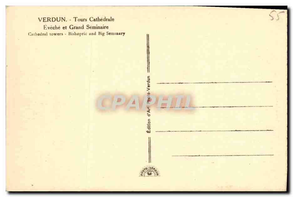 Verdun — Tours Cathédrale, Évêché et Grand Séminaire — Édition d'Art Photo-Verdun — Achterkant