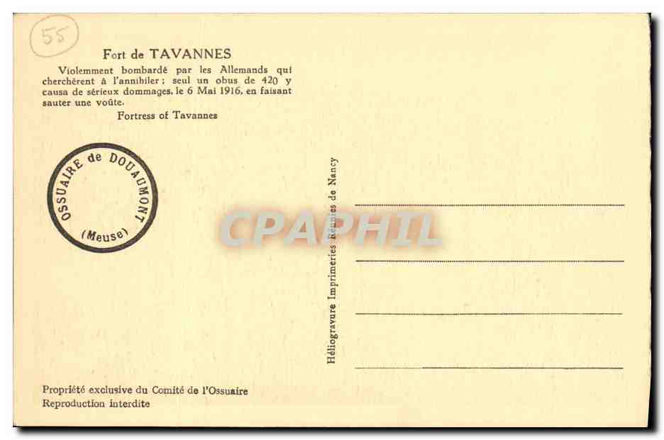 CPA Fort de Tavannes Militaria — Rückseite