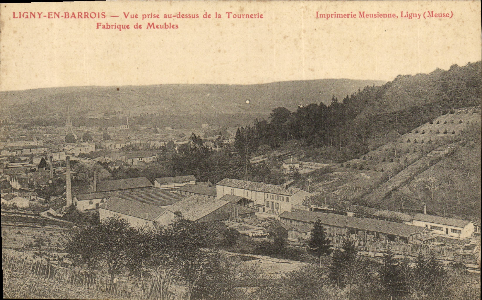 CPA Ligny en Barrois Vue prise au dessus de la Tournerie Fabrique de Meubles