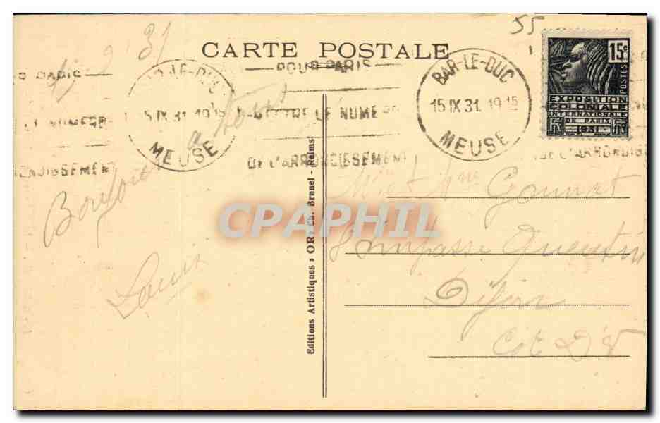 CPA Bar Le Duc Le monument aux Morts Militaria — Rückseite