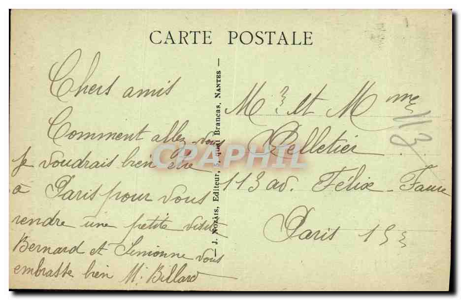 JosSELIN (Morbihan) — Le château au clair de lune — J. Nodais, Nantes, n°10 — Rückseite