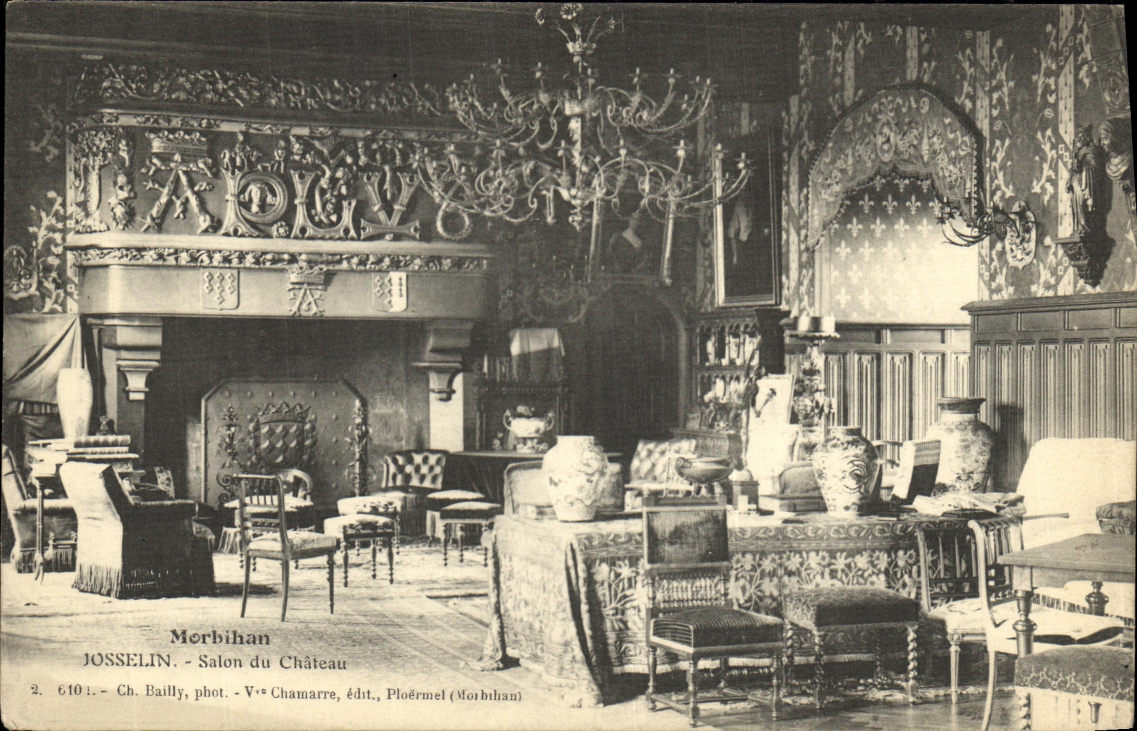 Josselin - Salon du Château — Ch. Bailly, phot. - V.°s Chamarre, éd. Ploërmel (Morbihan)