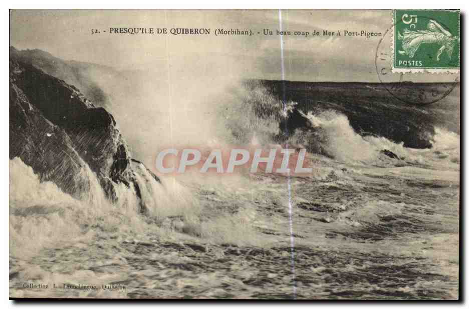 Presqu'île de Quiberon (Morbihan) — Vue des vagues à Port-Pigeon — Collection L. T. L. Duiberton