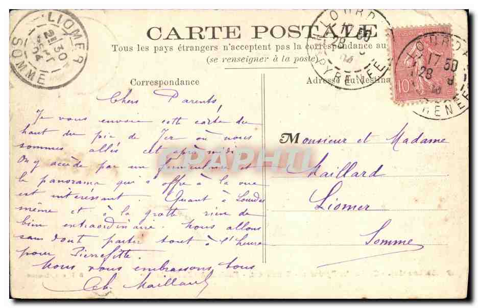 CPA Lourdes Chaine des Pyrenees Restaurant Funiculaire du Pic du Fer — Rückseite