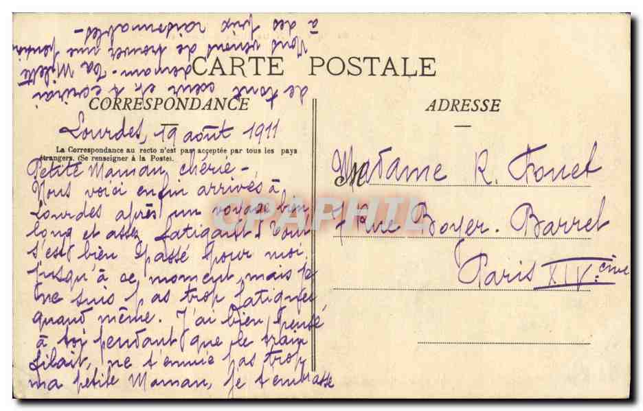 CPA Lourdes Basilique de Notre Dame de Lourdes — Verso