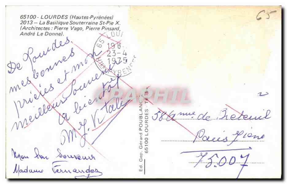 CPM Lourdes La Basilique Souterraine St Pie X — Verso