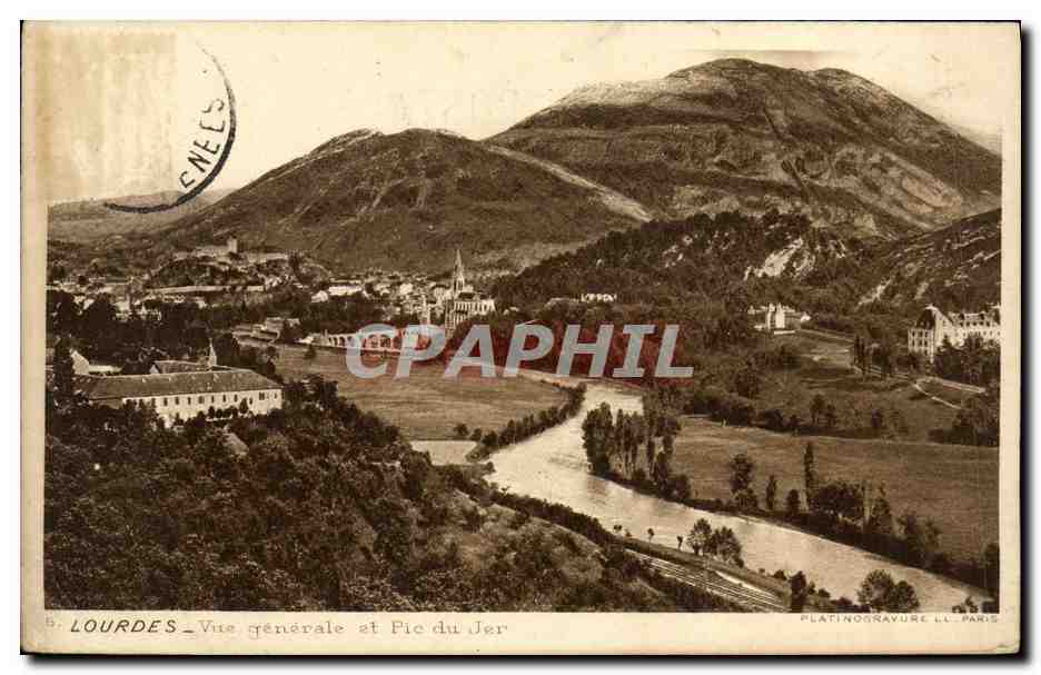 Lourdes — Vue générale et Pic du Jer — Platinogravure L.L. Paris
