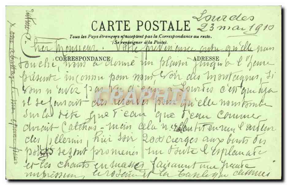 Lourdes — Le Pont du Boulevard et la Château — LL. n°91 — Verso