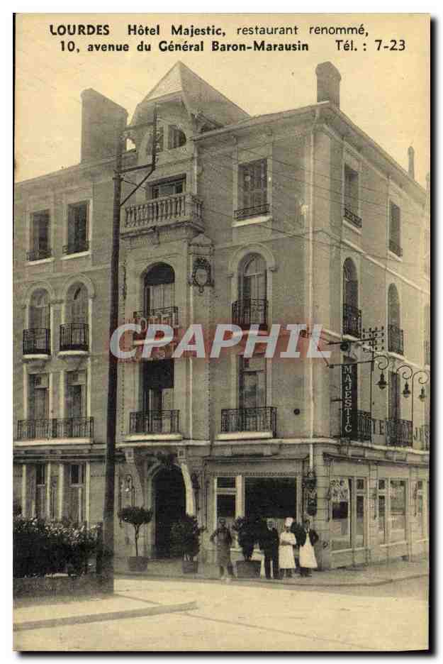 CPA Lourdes Hotel Majestic restaurant renomme avenue du General Baron Marausin