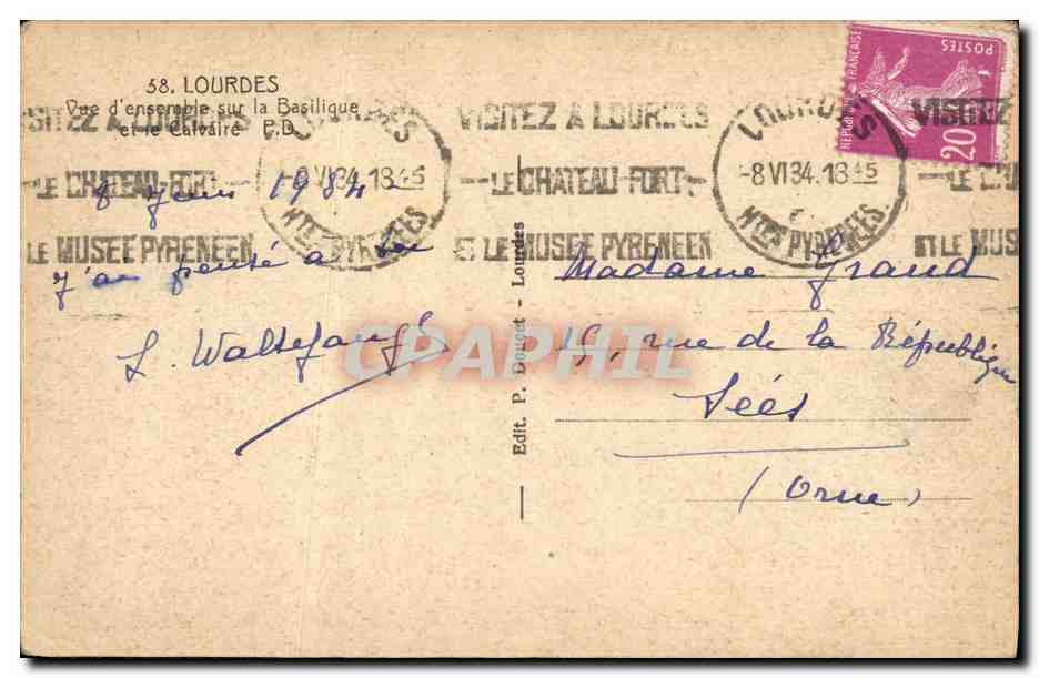 CPA Lourdes Vue d ensemble sur la Basilique et le Calvaire — Verso
