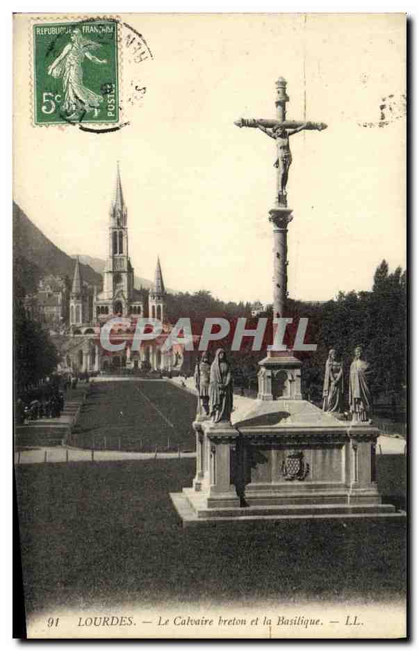 CPA Lourdes La Calvaire breton et la Basilique