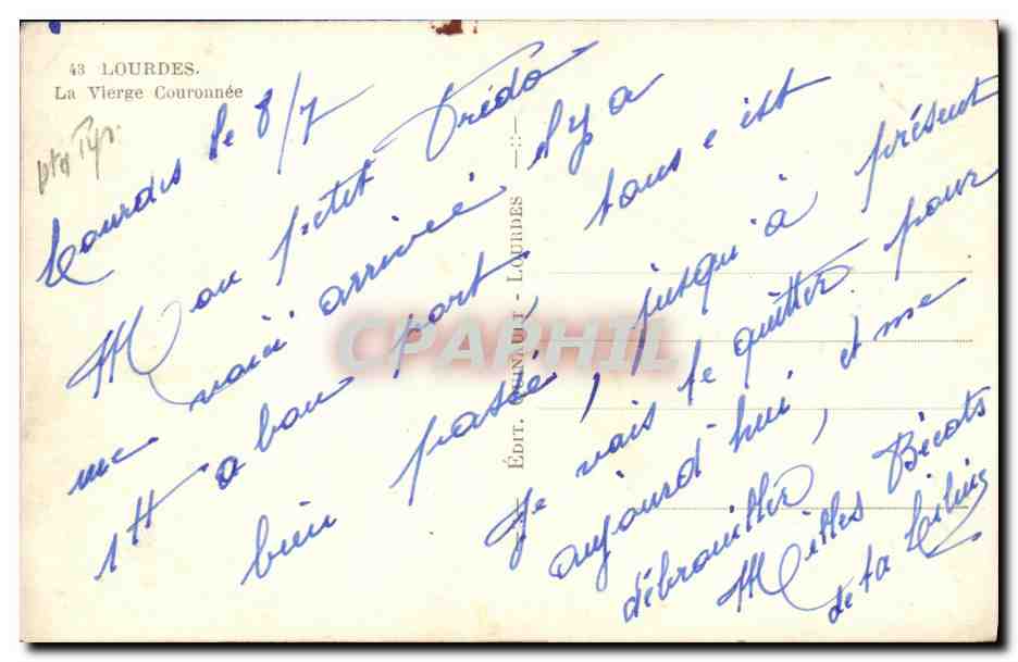 CPA Lourdes La Vierge Couronneee — Verso